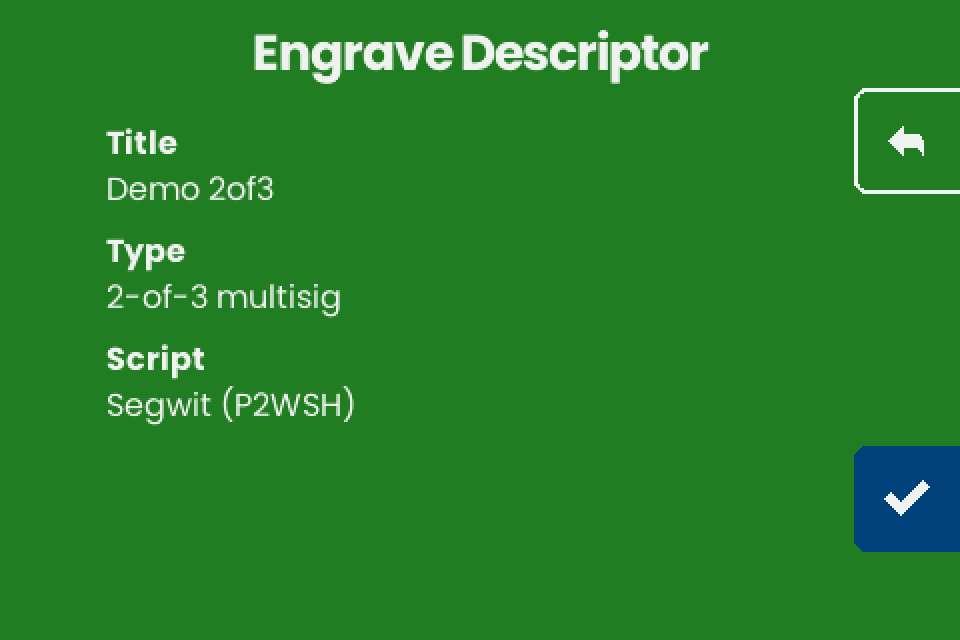 Engrave Descriptor for the demo 2-of-3 wallet with its title