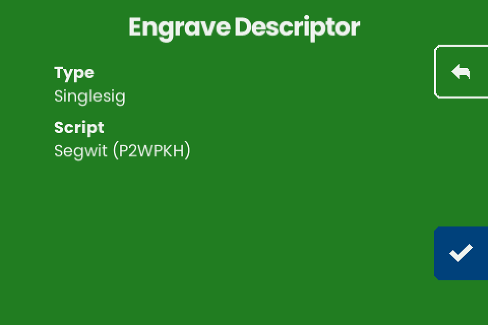 Engrave Descriptor for the Demo A single-sig descriptor: Type Singlesig, Script Segwit (P2WPKH)