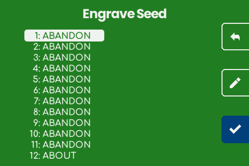 Engrave Seed with the 12 words of Demo A